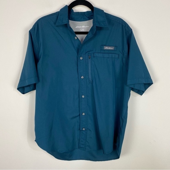 Eddie Bauer Blue mens outdoor hiking fishing button down short sleeve top - Picture 1 of 3
